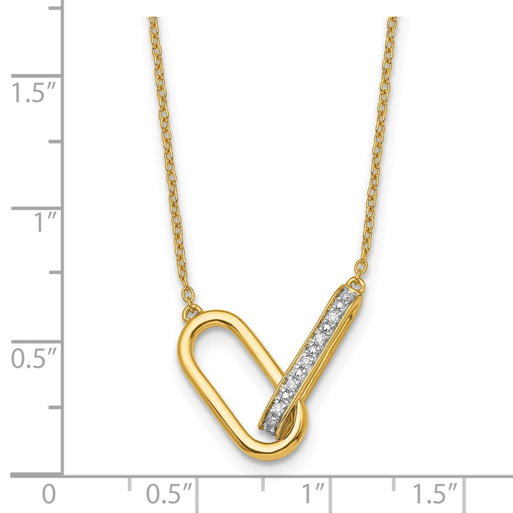 14K Yellow Gold Polished 1/15 carat Diamond Interlocked Paperclip Links 18 Inch Necklace