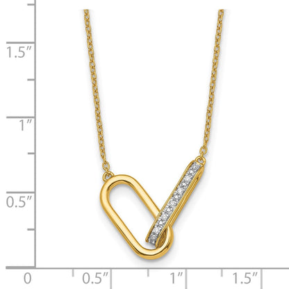 14K Yellow Gold Polished 1/15 carat Diamond Interlocked Paperclip Links 18 Inch Necklace