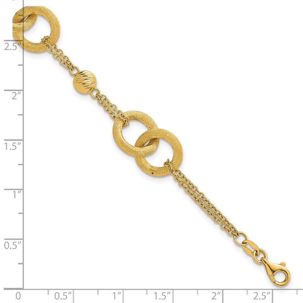 14K Yellow Gold Polished And Brushed Double Loop and Chain Bracelet with Extender