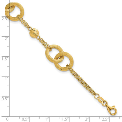 14K Yellow Gold Polished And Brushed Double Loop and Chain Bracelet with Extender