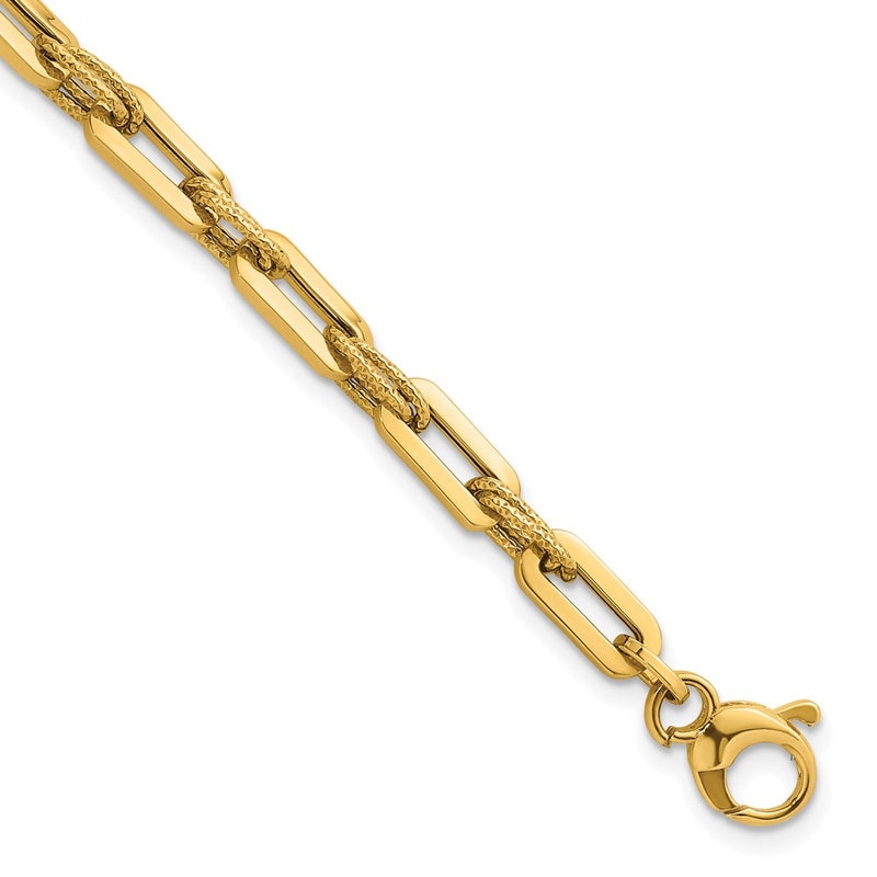 14K Yellow Gold Polished 4.3mm and Textured Double Fancy Link 7.75 Inch Bracelet