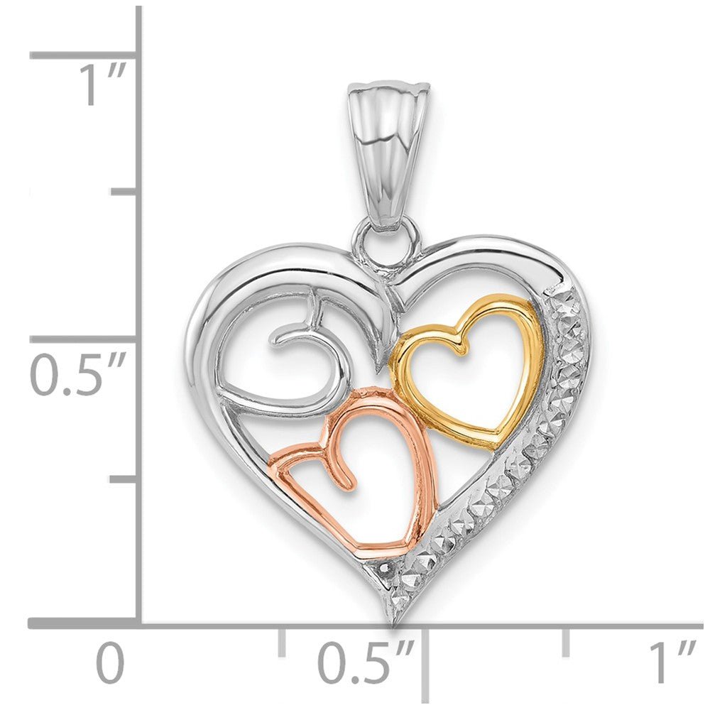 14K Tri-Color Gold Tri-color Diamond-cut Hearts Pendant