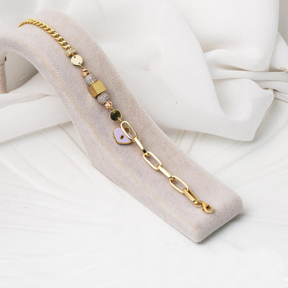 14K Yellow Gold Lock Heart Enamel Bracelet