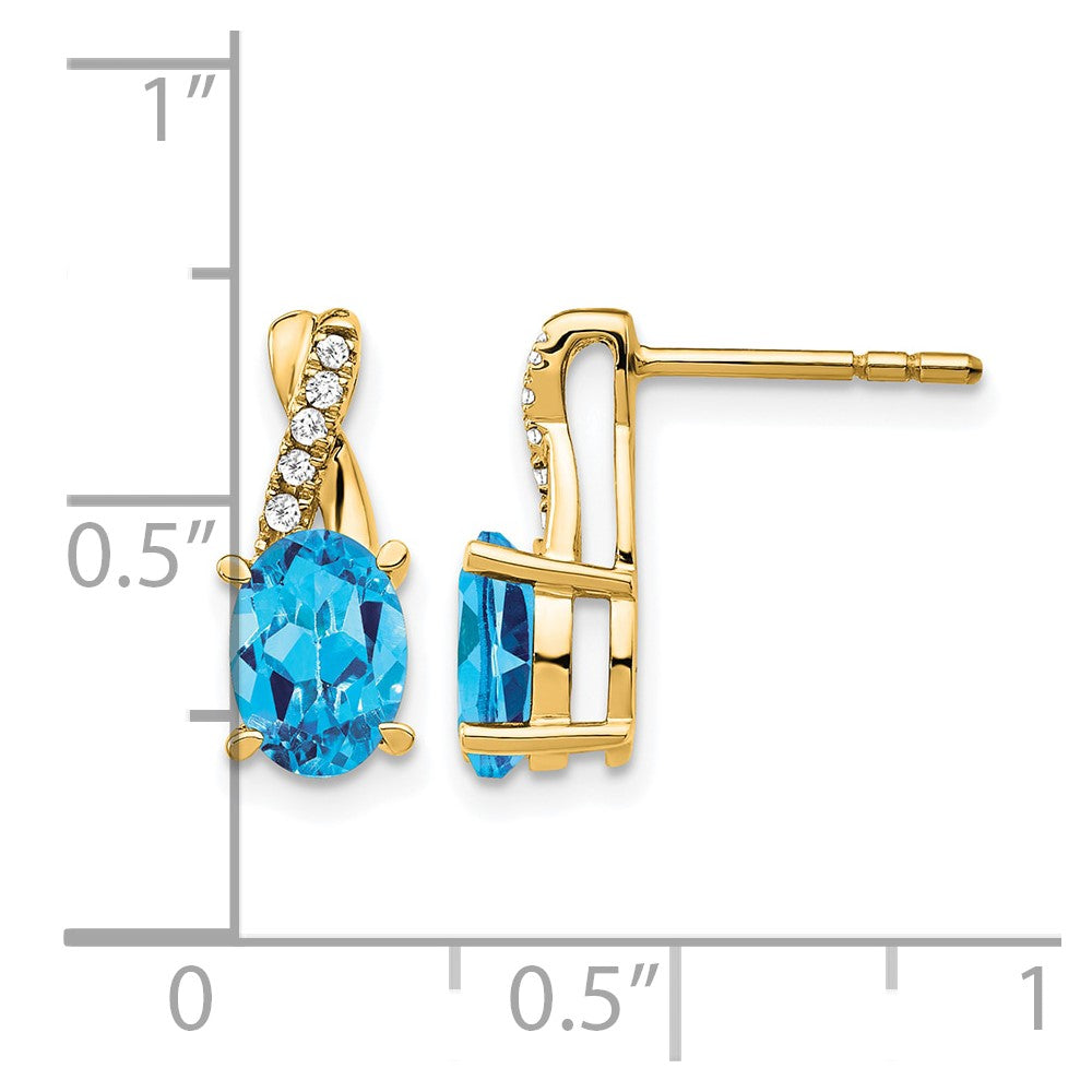 14K Yellow Gold 7x5 Oval December/Blue Topaz and Diamond Post Earrings