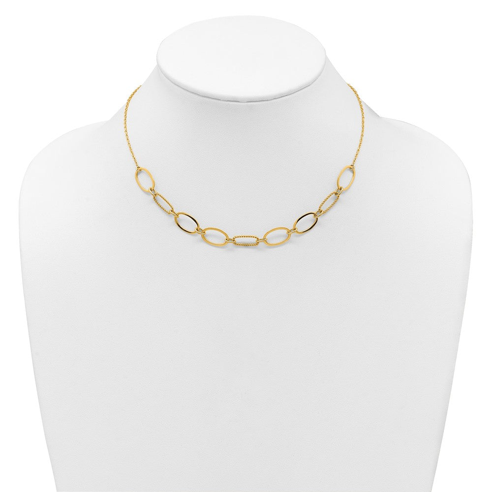 14K Yellow Gold Polished And Twisted 9.5mm Oval Links 16 Inch Necklace Plus 2 Inch Extender