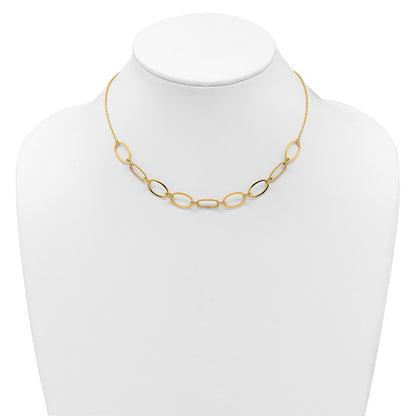 14K Yellow Gold Polished And Twisted 9.5mm Oval Links 16 Inch Necklace Plus 2 Inch Extender