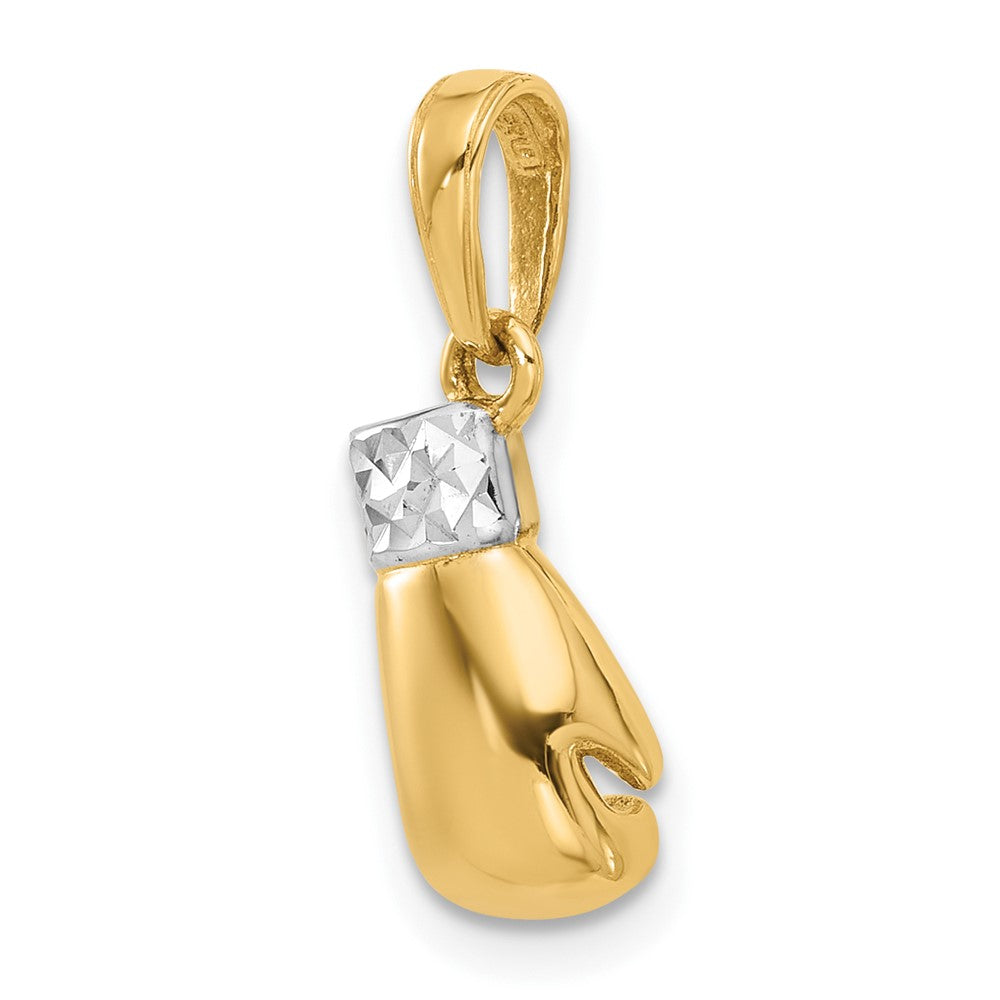 14K Yellow Gold and Rhodium Diamond-cut Boxing Glove Pendant