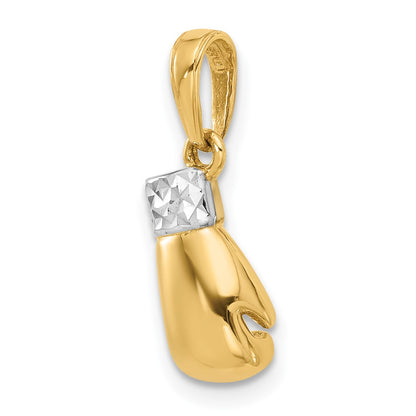 14K Yellow Gold and Rhodium Diamond-cut Boxing Glove Pendant