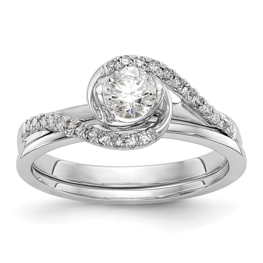 14K White Gold By-Pass (Holds 1/3 carat (4.5mm) Round Center) 1/6 carat Diamond Semi-mount Engagement Ring