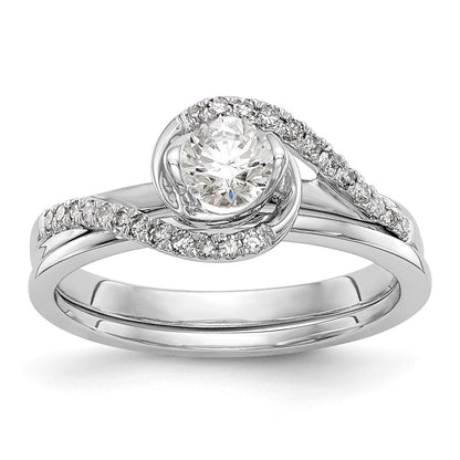 14K White Gold By-Pass (Holds 1/3 carat (4.5mm) Round Center) 1/6 carat Diamond Semi-mount Engagement Ring