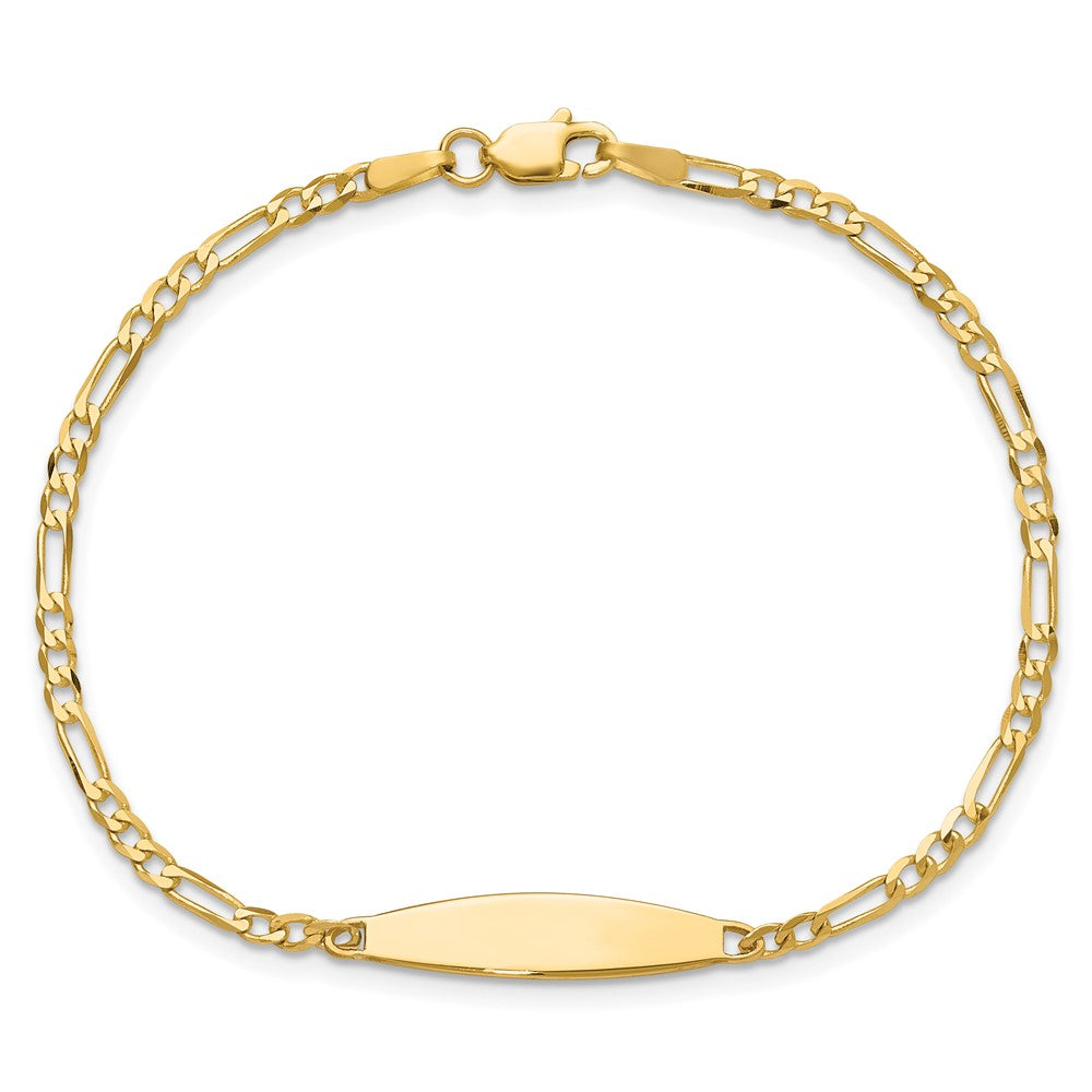 14K Yellow Gold Polished Solid Chain/Solid Plate Figaro Link 24.6x5.5mm Plate 8 Inch ID Bracelet