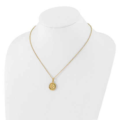 14K Yellow Gold Polished Replica Roman Coin 18in Necklace