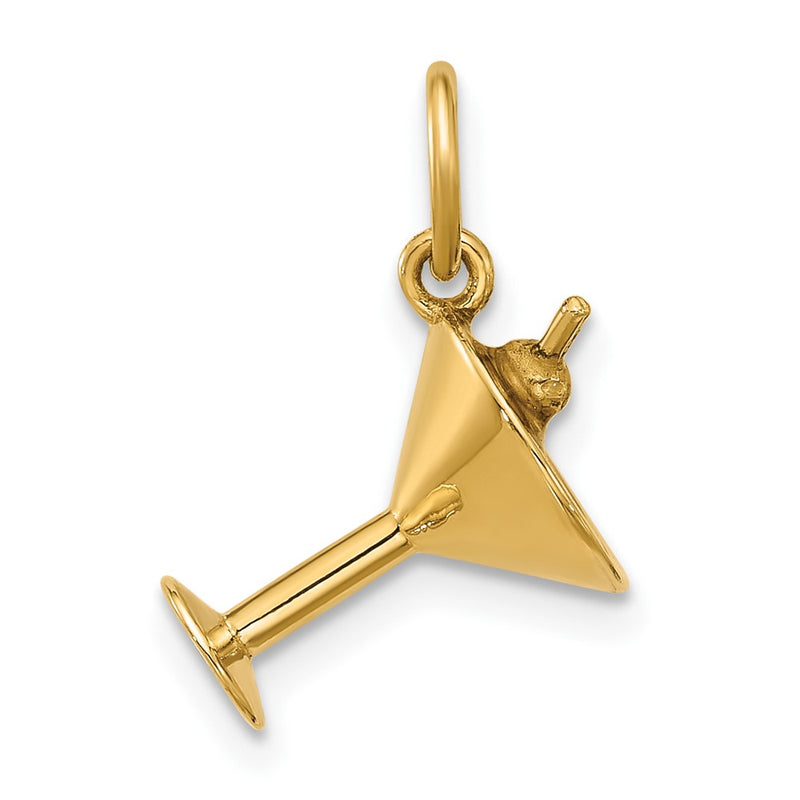 14K Yellow Gold Fancy Martini Glass With Olives Charm