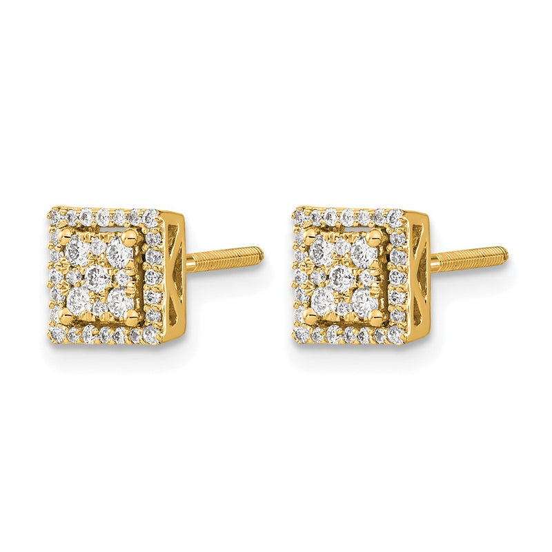 14K Yellow Gold 1/3 carat Diamond Cluster Square Screwback Post Earrings