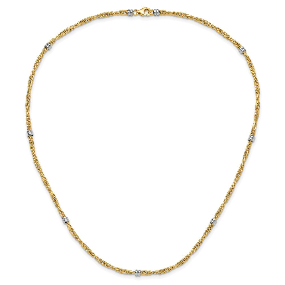 14K Two-Tone Gold Two-tone Polished 3.8mm Fancy Beaded 7-Station 18 Inch Necklace