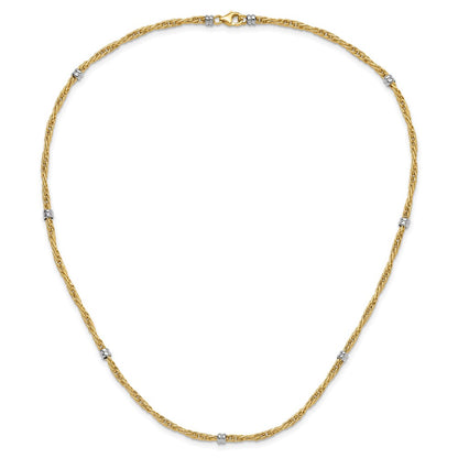 14K Two-Tone Gold Two-tone Polished 3.8mm Fancy Beaded 7-Station 18 Inch Necklace