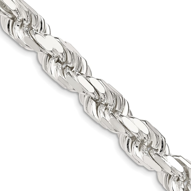 Sterling Silver 9.0mm Diamond-cut Rope 22 Inch Chain