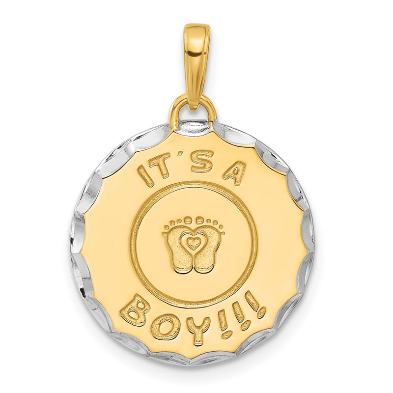 14K Yellow Gold and Rhodium Diamond-cut It's A Boy Pendant