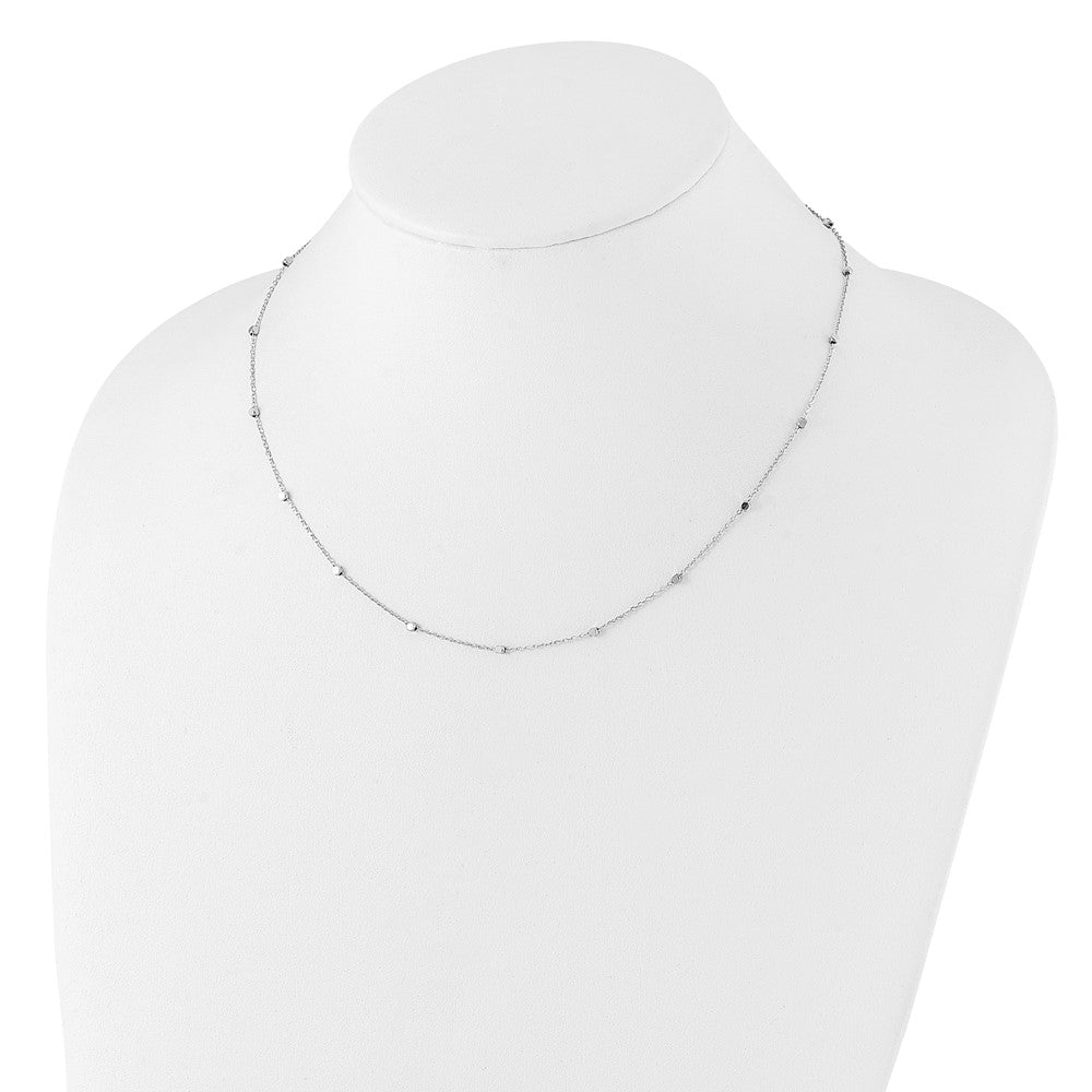 14K White Gold Polished Cube Stations 16 Inch Necklace Plus 2 Inch Extender