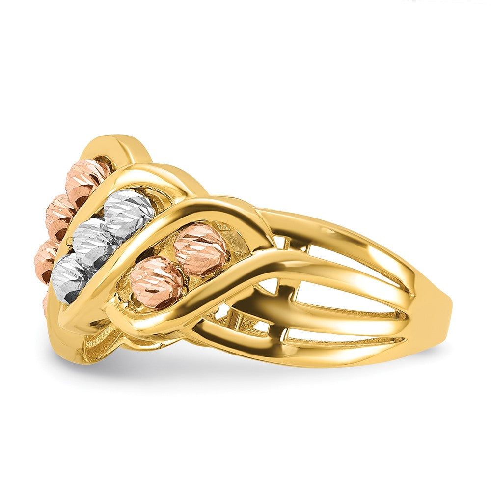14K Tri-Color Gold Tri-color Polished and Diamond-cut Beads Fashion Ring