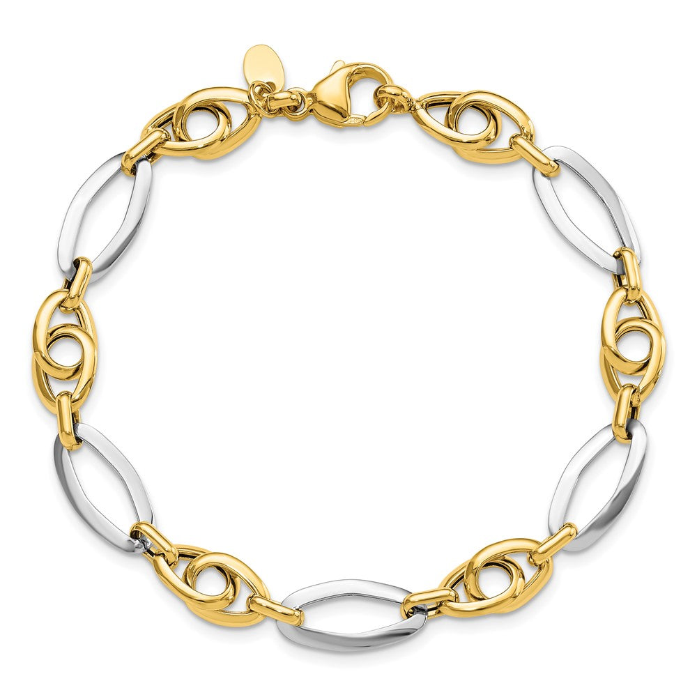 14K Two-Tone Gold Polished 8.25mm Fancy Oval Link 7.75 Inch Bracelet