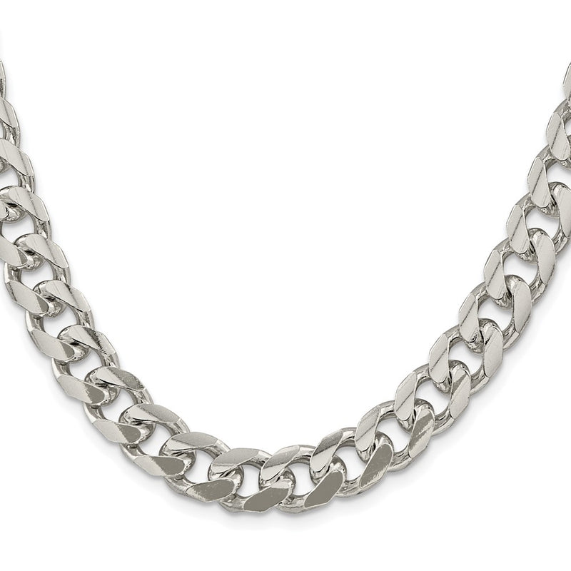 Sterling Silver Rhodium-plated 10.5mm Domed w/ Side D/C Curb 26 Inch Chain