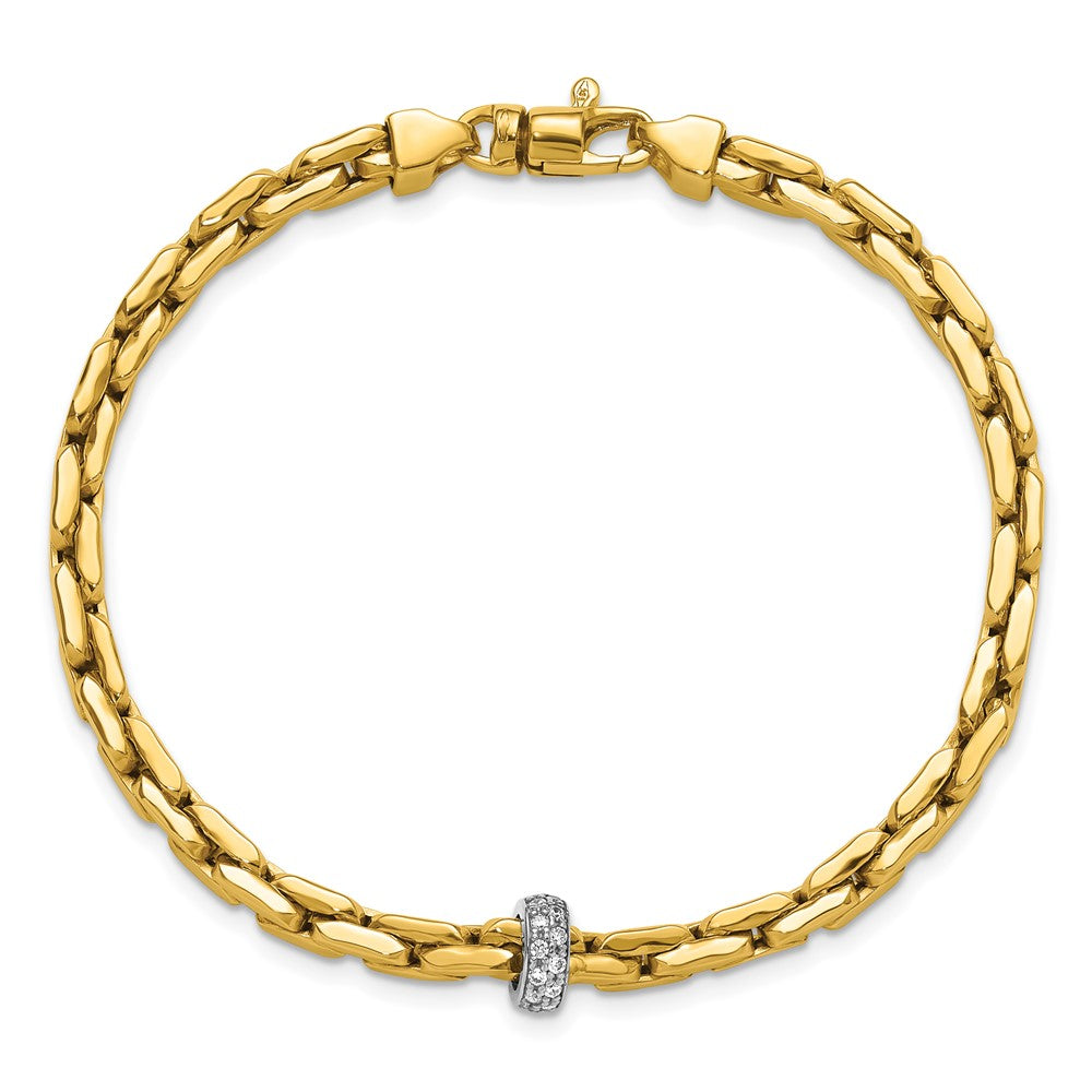 14K Two-Tone Gold Two-tone Polished Fancy Link with CZ Bead 7.5 Inch Bracelet