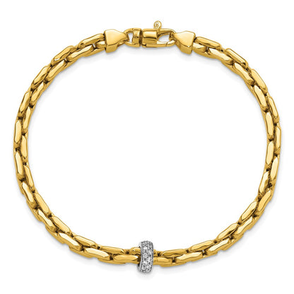 14K Two-Tone Gold Two-tone Polished Fancy Link with CZ Bead 7.5 Inch Bracelet