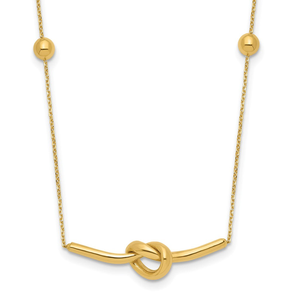 14K Yellow Gold Polished Knotted Bar Pendant and Beads 16 Inch Necklace Plus 2 Inch Extender