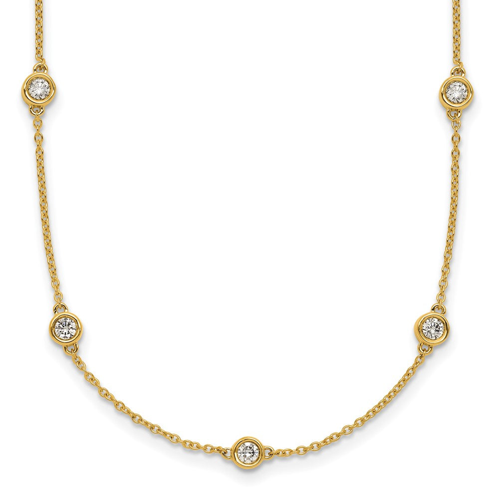 14K Yellow Gold Complete 7/8 carat Bezel-set Diamond and Cable Chain 15-Station 18 Inch Necklace