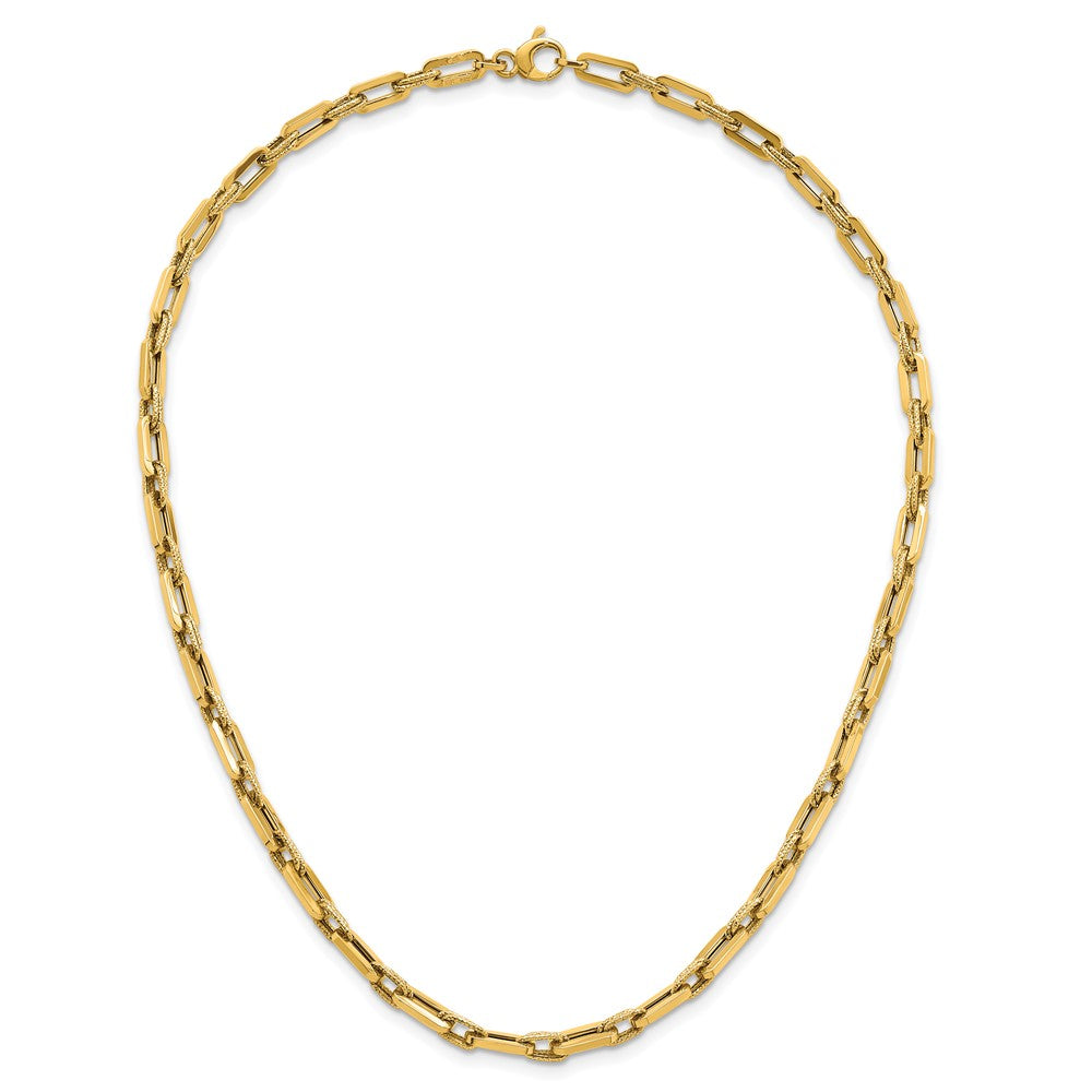 14K Yellow Gold Polished and Textured 4.8mm Double Fancy Link 18.5 Inch Necklace