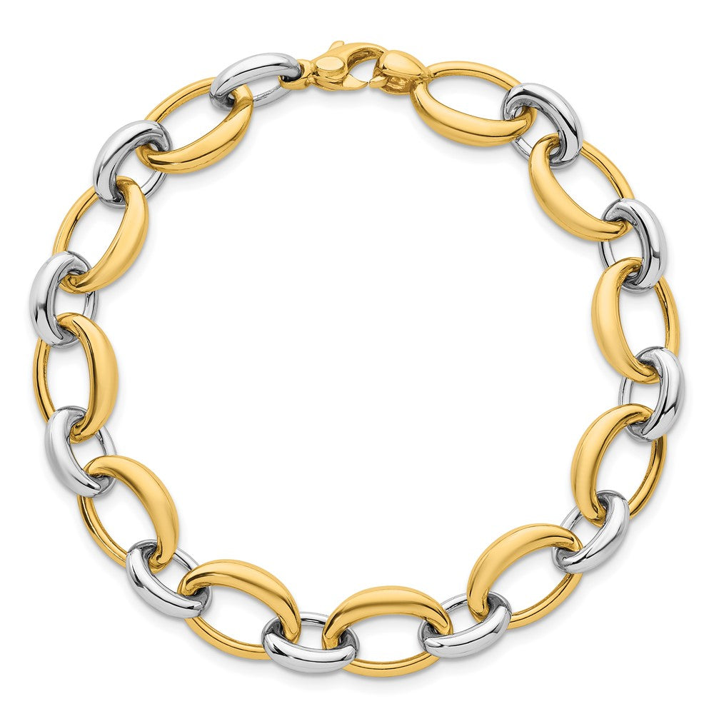 14K Two-Tone Gold Two Tone Polished 9.5mm Fancy Oval Link 7.5 Inch Bracelet