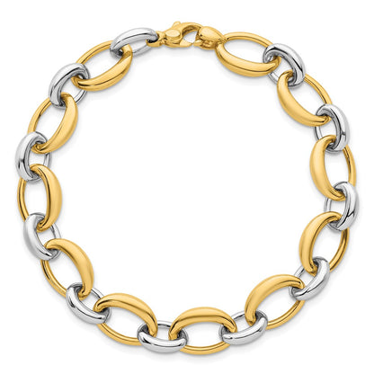 14K Two-Tone Gold Two Tone Polished 9.5mm Fancy Oval Link 7.5 Inch Bracelet