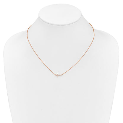 14K Rose Gold 1/6 carat Diamond Sideways Cross 18 Inch Necklace