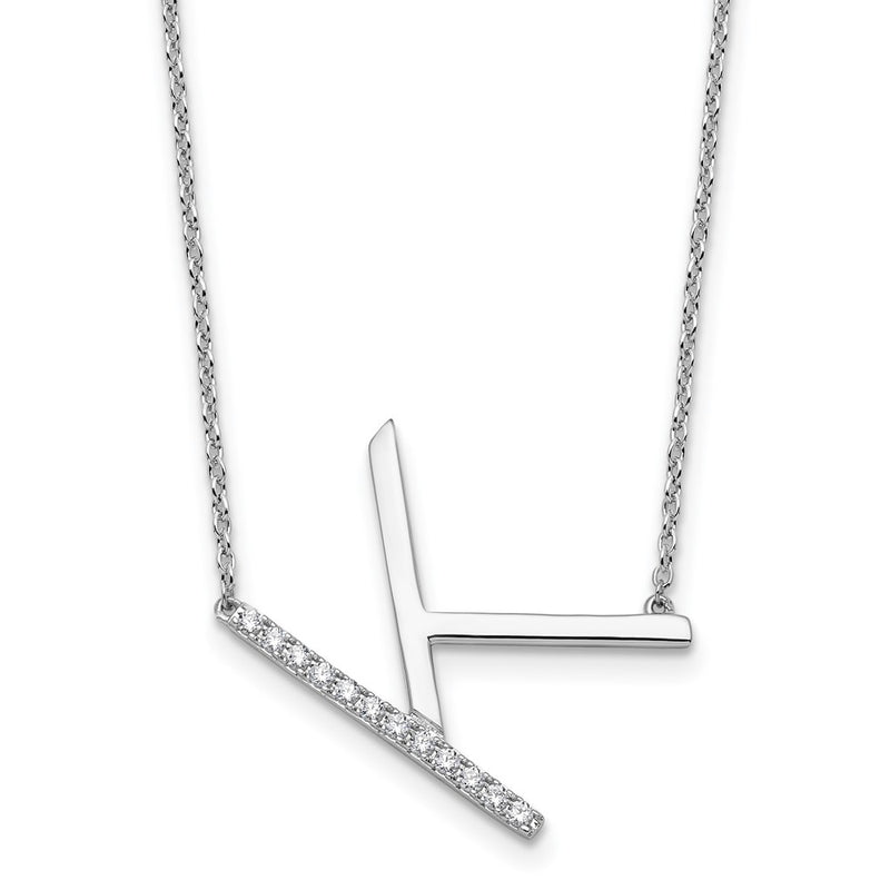14K White Gold Sideways Diamond Initial K 18 Inch Necklace