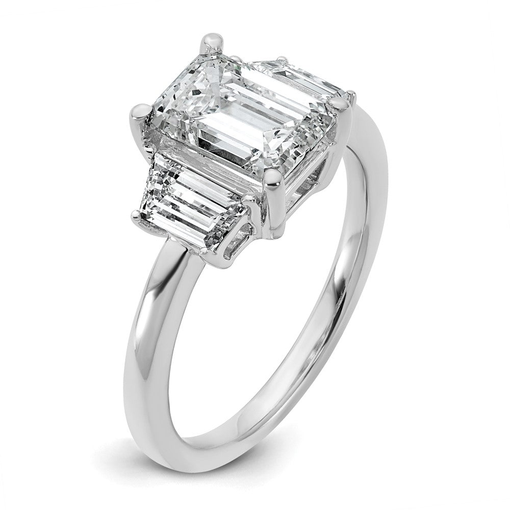14K White Gold 3/4ct Lab Grown Dia VS+ F+ Semi Mount Emerald Center Ring