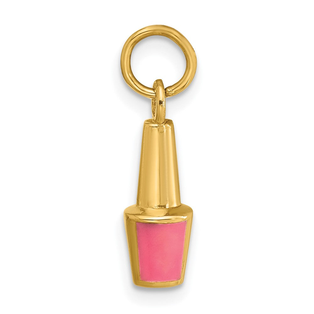 14K Yellow Gold Pink Enameled Nail Polish Charm