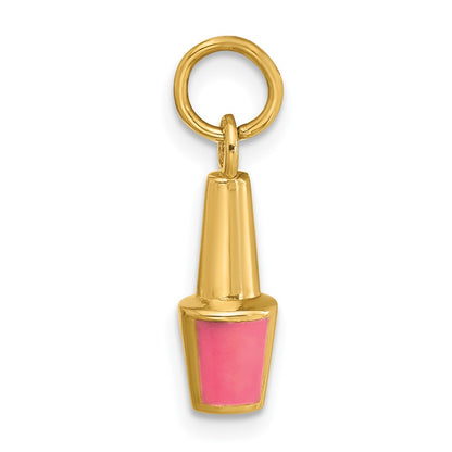 14K Yellow Gold Pink Enameled Nail Polish Charm