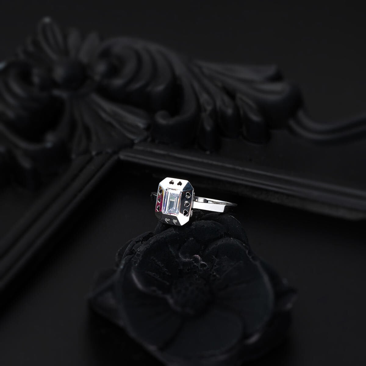14K White Gold Baguette Heart Cubic Zirconia Ring