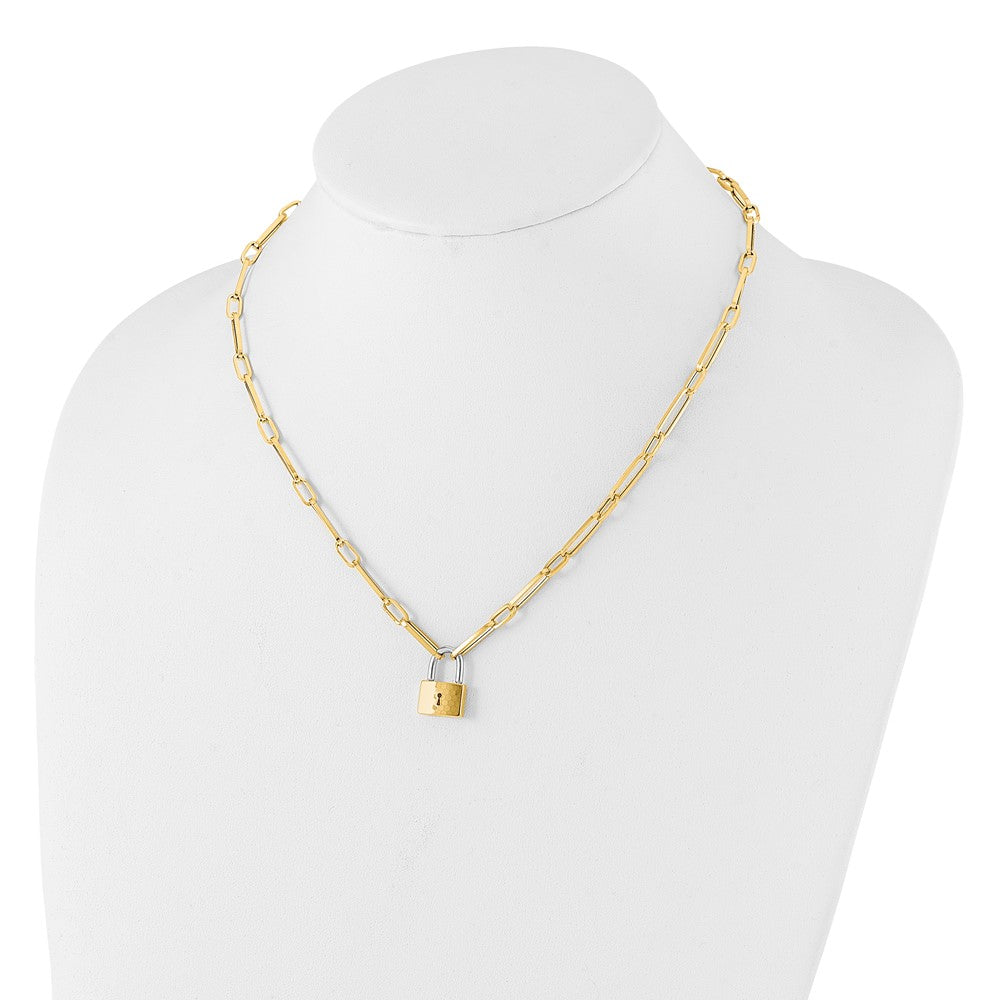 14K Two-Tone Gold Two-tone Fancy Link with Lock Dangle 18.25 Inch Necklace