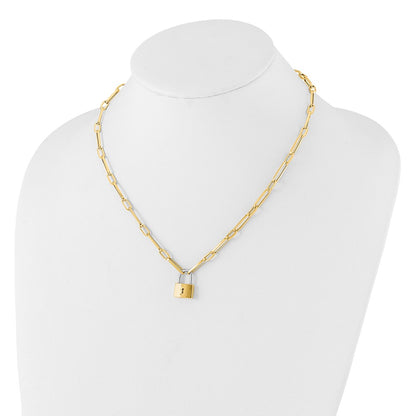 14K Two-Tone Gold Two-tone Fancy Link with Lock Dangle 18.25 Inch Necklace