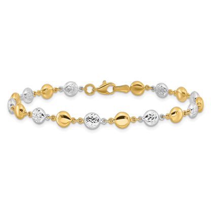 14K Two-Tone Gold Two-tone Polished and Diamond-cut Puffed Beads 7.75 Inch Bracelet