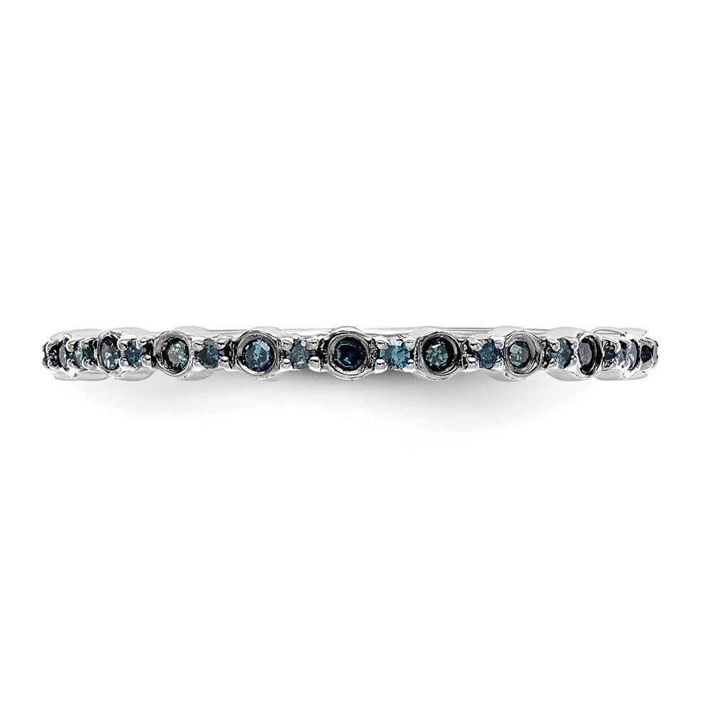 14K White Gold 1/10 carat Blue Diamond Complete Wedding Band Ring