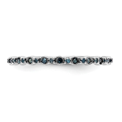 14K White Gold 1/10 carat Blue Diamond Complete Wedding Band Ring