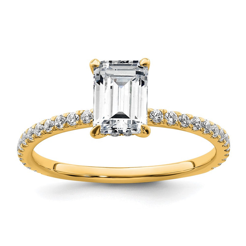 14K Yellow Gold 1 3/8 carat Certified Lab Grown Diamond VS+ F+ Emerald Complete Solitaire with Flair Engagement Ring