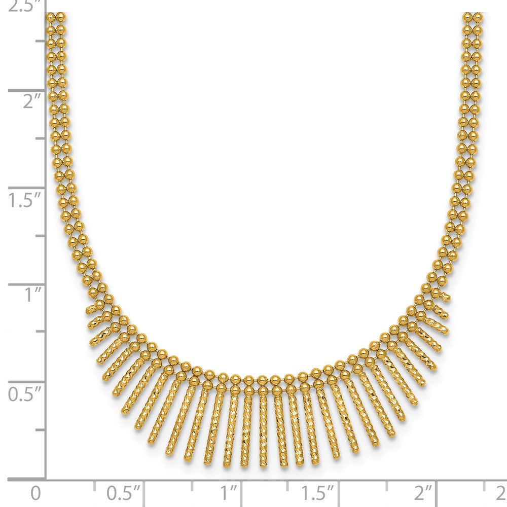 14K Yellow Gold Polished and Textured Double Strand Multi Dangle 17 Inch Necklace