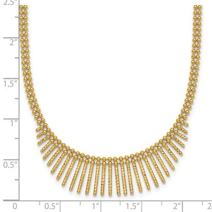 14K Yellow Gold Polished and Textured Double Strand Multi Dangle 17 Inch Necklace