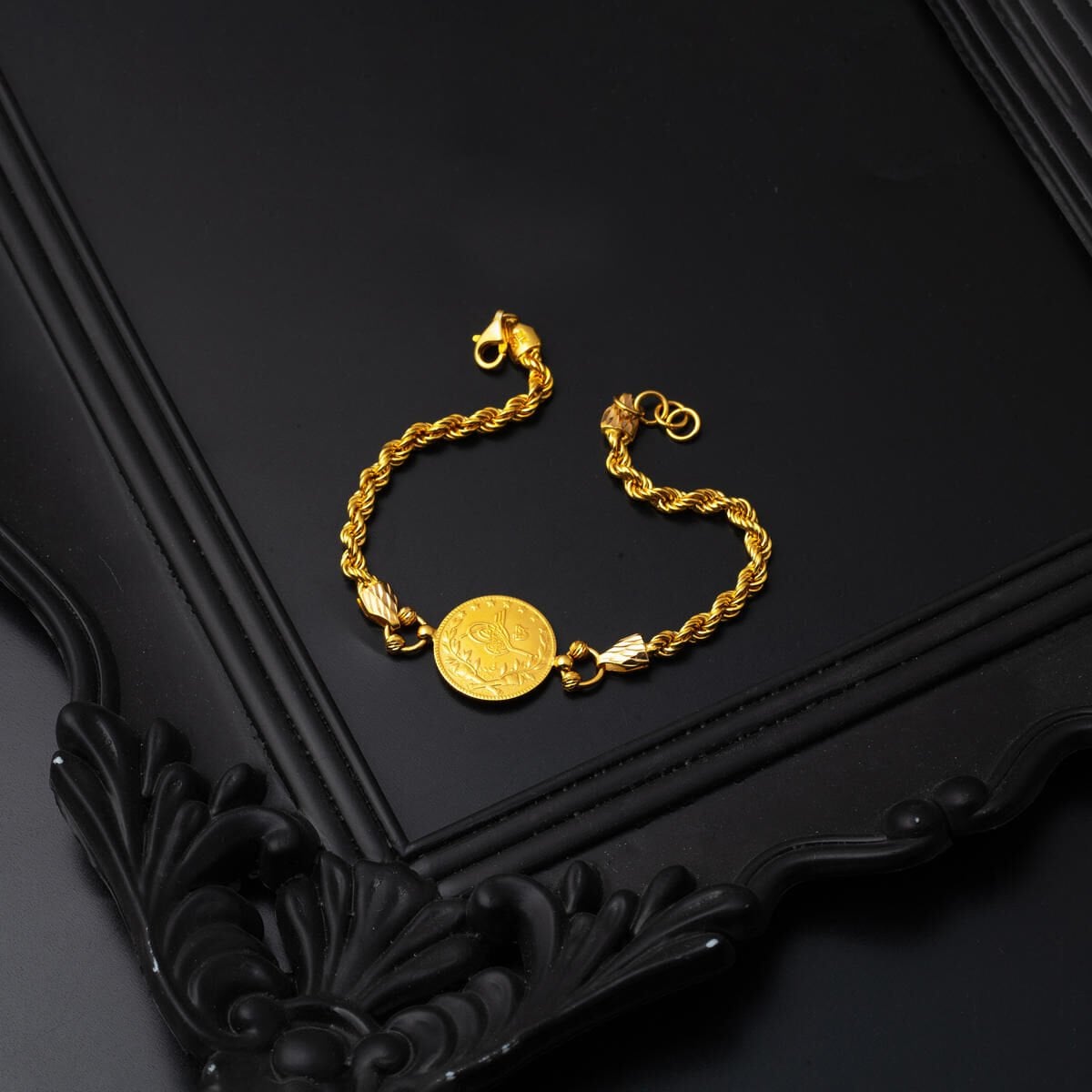 22K Yellow Gold Full Ottoman Resat Coin Bracelet (14.5 g)