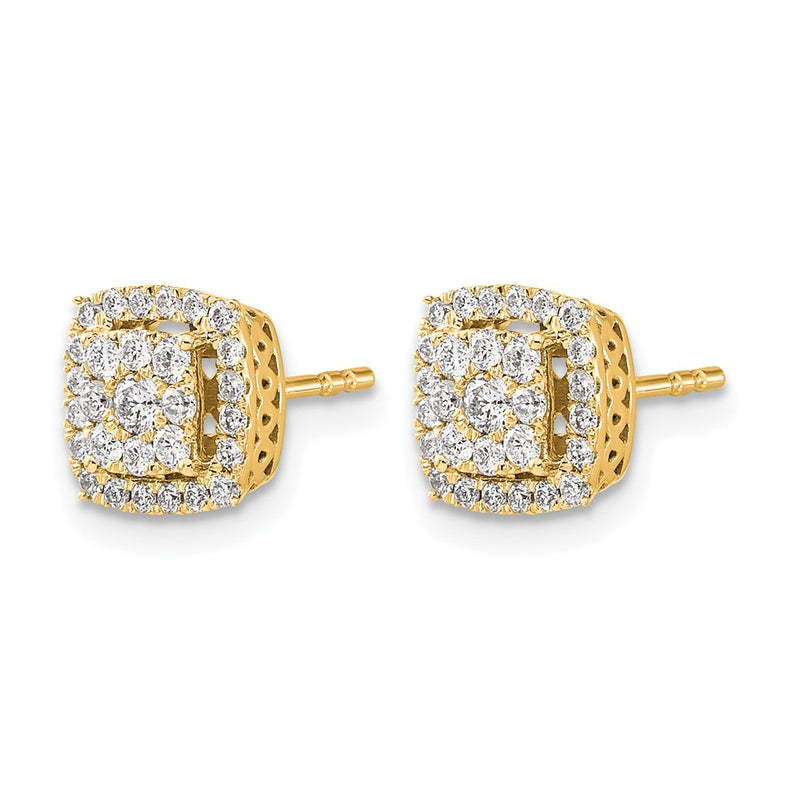 14K Yellow Gold 1/2 carat Diamond Square Cluster Post Earrings