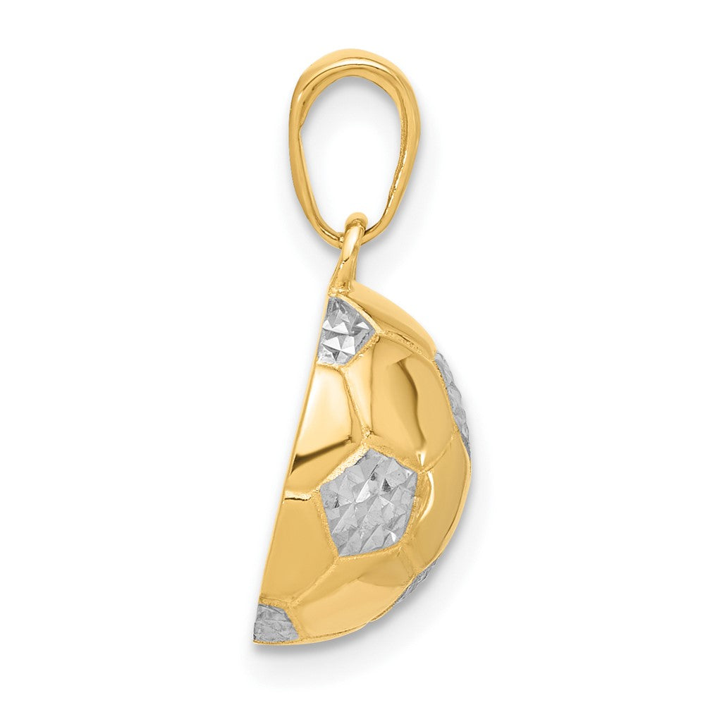 14K Yellow Gold and Rhodium Diamond-cut Domed Soccer Ball Pendant